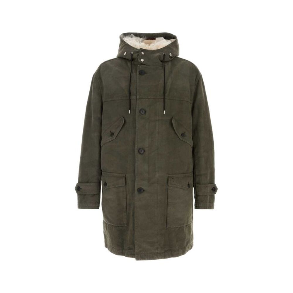 Fendi Men Army Green Cotton Parka Coat
